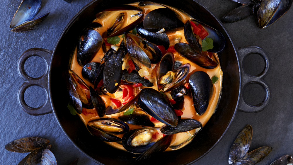 Caribbean Coconut Curry Mussels